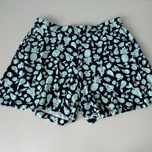 J Jill Wearever Shorts Size M Blue Fruit Print Pull On Pockets - Picture 1 of 11